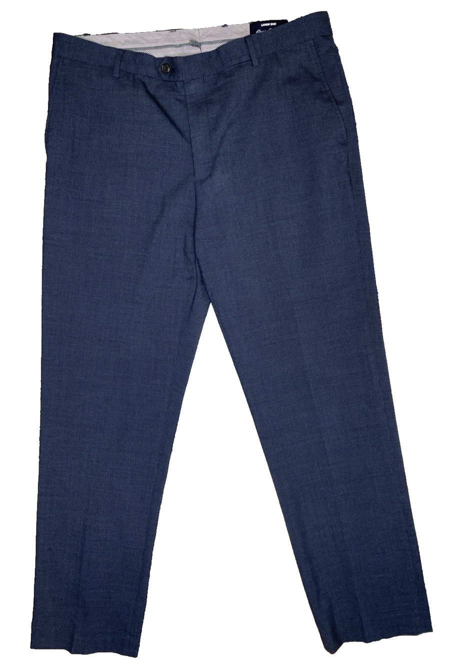 Lands End Pants Mens Sz 35 Tailored Fit Blue Checkered Career Office Wool Slacks